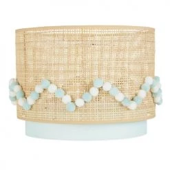 Luminaires enfant Soldes 13 Maisons Du Monde Suspensions Enfant Abat-jour Pour Suspension En Rotin Et Tissu Bleu Décoré De Pompons écrus Et Bleus D35