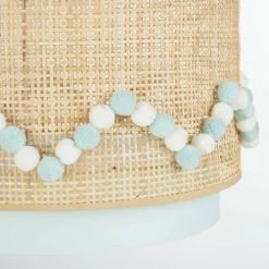 Luminaires enfant Soldes -Luminaires enfant Soldes abat jour pour suspension en rotin et tissu bleu decore de pompons ecrus et bleus d35 1000 2 29 225898 4