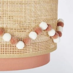 Luminaires enfant Soldes -Luminaires enfant Soldes abat jour pour suspension rose cannage en rotin beige avec pompons 1000 12 31 215691 2