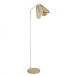 Maisons Du Monde Lampadaires Enfant Lampadaire En Hévéa, Métal Blanc Et Abat-jour En Raphia H133