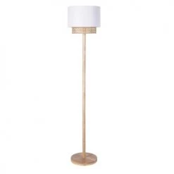 Maisons Du Monde Lampadaires Enfant Lampadaire Fixe En Bois D'hévéa Avec Abat-jour En Rotin Et Tissu Blanc H146