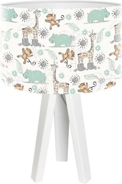 BPS Koncept Lampes De Chevet Enfant Lampe De Chevet Enfant Trépied Blanc Abat Jour Vert Et Beige