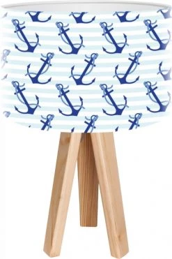 BPS Koncept Lampes De Chevet Enfant Lampe De Chevet Enfant Trépied Bois Abat Jour Blanc Et Bleu