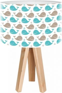 BPS Koncept Lampes De Chevet Enfant Lampe De Chevet Enfant Trépied Bois Abat Jour Gris Et Bleu