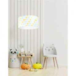BPS Koncept Suspensions Enfant Suspension Enfant Abat-jour Tissu Bleu Et Blanc Et Jaune ø 30 -Luminaires enfant Soldes suspension enfant abat jour tissu bleu et blanc et jaune oe 30 1