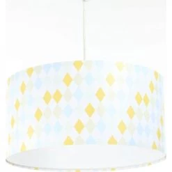 BPS Koncept Suspensions Enfant Suspension Enfant Abat-jour Tissu Bleu Et Blanc Et Jaune ø 30 -Luminaires enfant Soldes suspension enfant abat jour tissu bleu et blanc et jaune oe 30 4