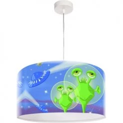 BPS Koncept Suspensions Enfant Suspension Enfant Abat-jour Tissu Bleu Et Blanc Et Vert ø 50 -Luminaires enfant Soldes suspension enfant abat jour tissu bleu et blanc et vert oe 50 2