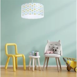 BPS Koncept Suspensions Enfant Suspension Enfant Abat-jour Tissu Multicolore Et Blanc ø 30 -Luminaires enfant Soldes suspension enfant abat jour tissu multicolore et blanc oe 30 34