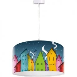 BPS Koncept Suspensions Enfant Suspension Enfant Abat-jour Tissu Multicolore Et Blanc ø 30 -Luminaires enfant Soldes suspension enfant abat jour tissu multicolore et blanc oe 30 49