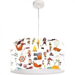 BPS Koncept Suspensions Enfant Suspension Enfant Abat-jour Tissu Multicolore Et Blanc ø 50 -Luminaires enfant Soldes suspension enfant abat jour tissu multicolore et blanc oe 50 10