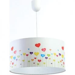 BPS Koncept Suspensions Enfant Suspension Enfant Abat-jour Tissu Multicolore Et Blanc ø 50 -Luminaires enfant Soldes suspension enfant abat jour tissu multicolore et blanc oe 50 30