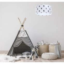 BPS Koncept Suspensions Enfant Suspension Enfant Abat-jour Tissu Noir Et Blanc ø 40 -Luminaires enfant Soldes suspension enfant abat jour tissu noir et blanc oe 40 1