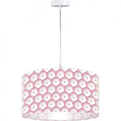 BPS Koncept Suspensions Enfant Suspension Enfant Abat-jour Tissu Rose Et Blanc ø 50 -Luminaires enfant Soldes suspension enfant abat jour tissu rose et blanc oe 50 5